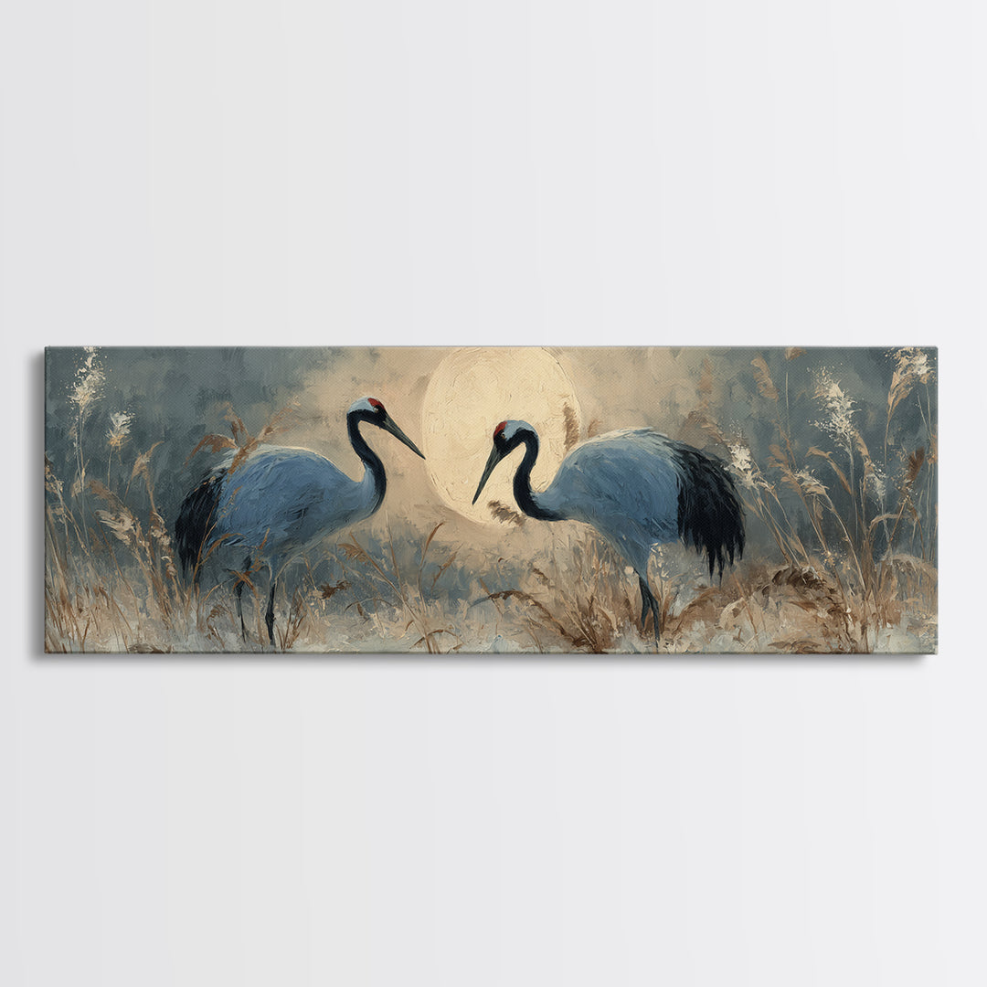Pair of Cranes Dancing Canvas Print, Bird Art, Wall Decor, Living Room Decor, Fine Art, Flight, Boho Wall Decor, Modern Art, BIR-3x1-43