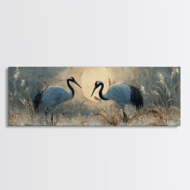 Pair of Cranes Dancing Canvas Print, Bird Art, Wall Decor, Living Room Decor, Fine Art, Flight, Boho Wall Decor, Modern Art, BIR-3x1-43