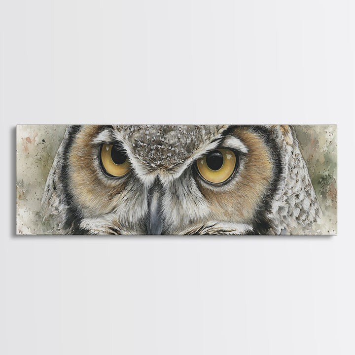 Owl Portrait with Wise Golden Eyes Canvas Print, Bird Art, Gallery Wall, Living Room Decor, Fine Art, Flight, Gallery Decor, BIR-3x1-45