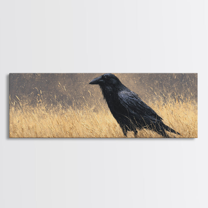 Raven Silhouette with Gothic Atmosphere Canvas Print, Bird Art, Mcm Decor, Living Room Decor, Abstract Art, Flight, BIR-3x1-49