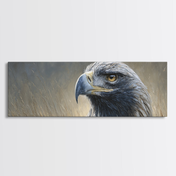 Eagle Portrait with Dramatic Mountain Wind Framed Canvas Print, Bird Art, Room Decor, Living Room Decor, Fine Art, Flight, BIR-3x1-52