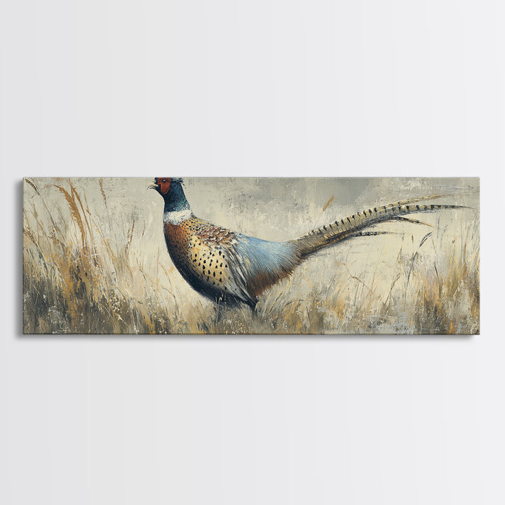 Pheasant with Ornate Feather Details Canvas Print, Bird Art, Art Deco, Living Room Decor, Fine Art, Flight, Gallery Wall, BIR-3x1-83