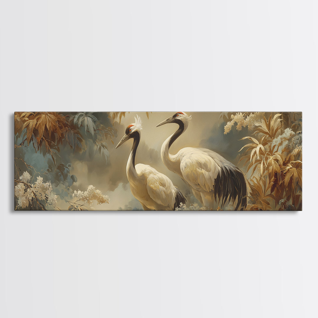 Pair of Cranes Dancing Canvas Print, Bird Art, Room Decor, Living Room Decor, Fine Art, Flight, Digital Print, Printable Art, BIR-3x1-91