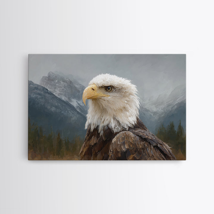 Eagle Portrait with Dramatic Mountain Wind Canvas Print, Bird Art, Modern Wall Art, Living Room Decor, Fine Art, Flight, BIR-3x2-16