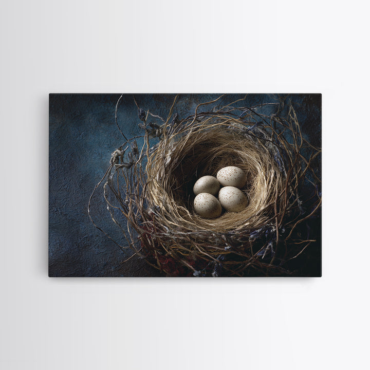 Bird Nest with Eggs and Delicate Twigs Framed Canvas Print, Bird Art, Printable Wall Art, Living Room Decor, Fine Art, Flight, BIR-3x2-2