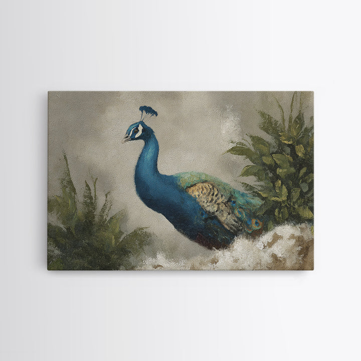 Peacock with Jewel Tone Feather Pattern Framed Canvas Print, Bird Art, Nature Wall Art, Living Room Decor, Fine Art, Flight, BIR-3x2-35