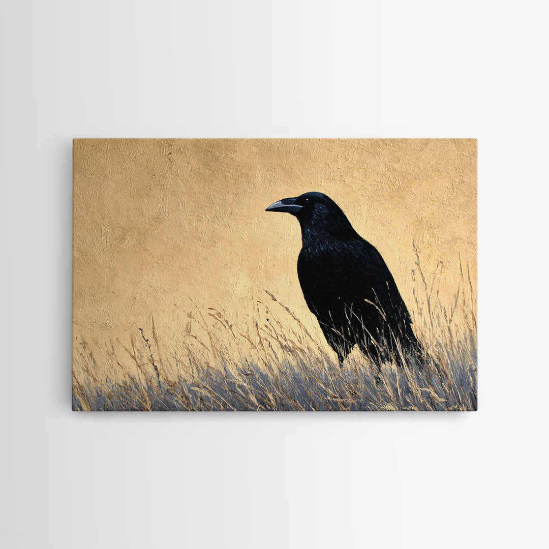 Raven Silhouette with Gothic Atmosphere Canvas Print, Bird Art, Mid Century Wall Art, Living Room Decor, Oil Painting, Flight, BIR-3x2-37
