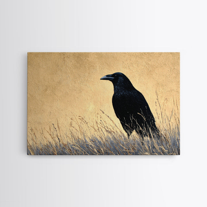 Raven Silhouette with Gothic Atmosphere Canvas Print, Bird Art, Mid Century Wall Art, Living Room Decor, Oil Painting, Flight, BIR-3x2-37