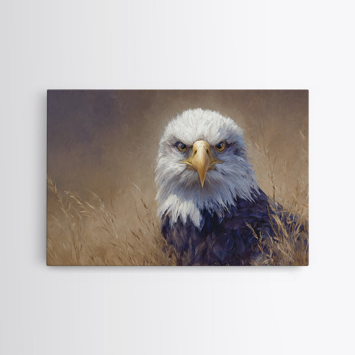 Eagle Portrait with Dramatic Mountain Wind Framed Canvas Print, Bird Art, Mcm Decor, Living Room Decor, Oil Painting, Flight, BIR-3x2-40