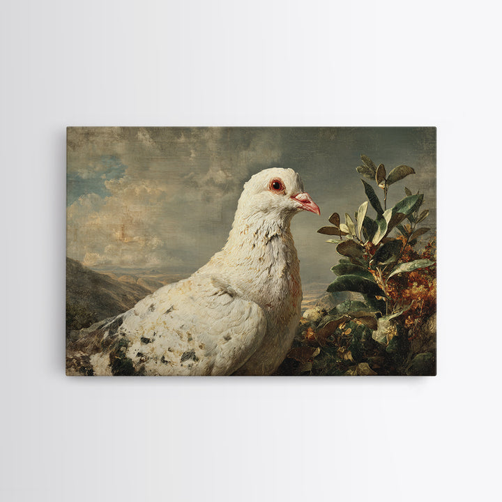 White Dove with Olive Branch and Calm Canvas Print, Bird Art, Bird Prints, Living Room Decor, Fine Art, Flight, Modern Decor, BIR-3x2-44