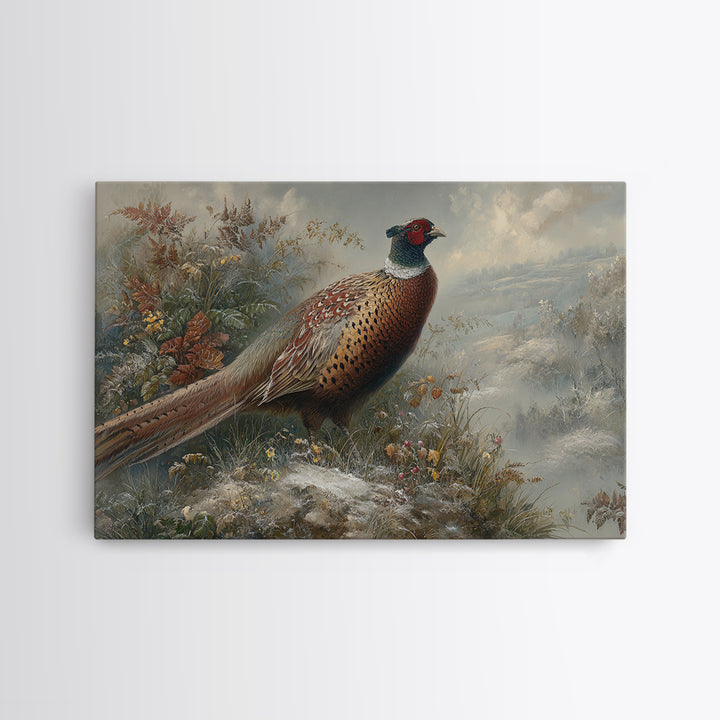 Pheasant with Ornate Feather Details Framed Canvas Print, Bird Art, Room Decor, Living Room Decor, Oil Painting, Flight, BIR-3x2-47