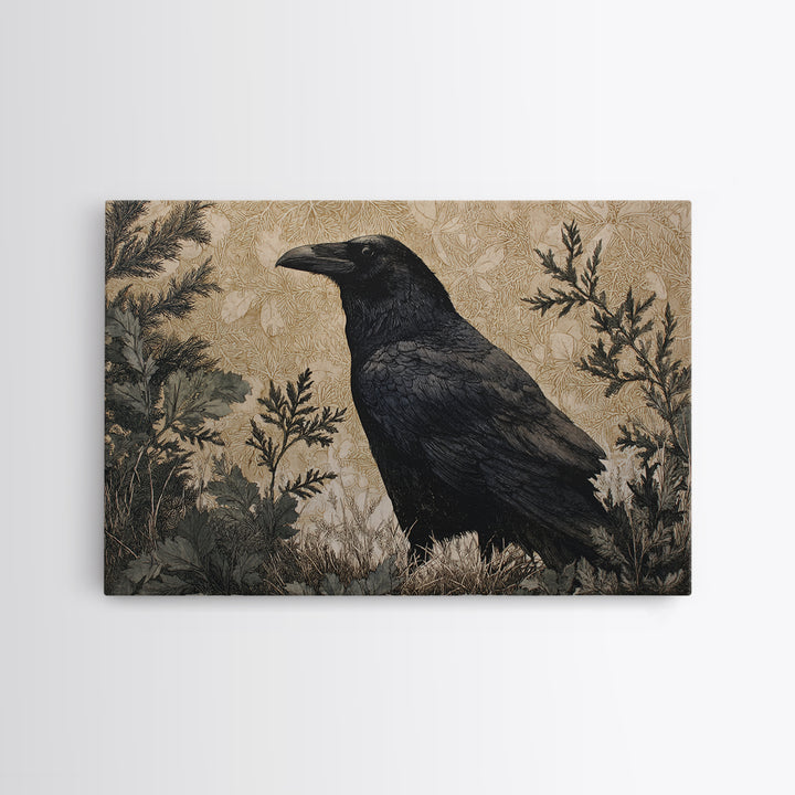 Raven Silhouette with Gothic Atmosphere Canvas Print, Bird Art, Mid Century Wall Art, Living Room Decor, Oil Painting, Flight, BIR-3x2-61