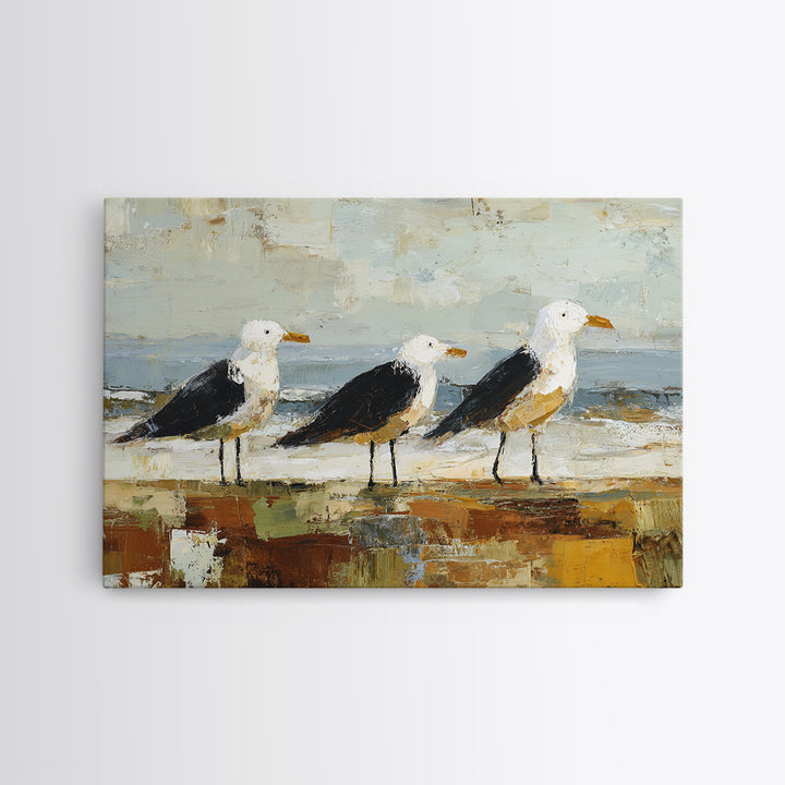 Seagulls Above a Pale Beach Horizon Canvas Print, Bird Art, Modern Decor, Living Room Decor, Fine Art, Flight, Home Decor, BIR-3x2-72