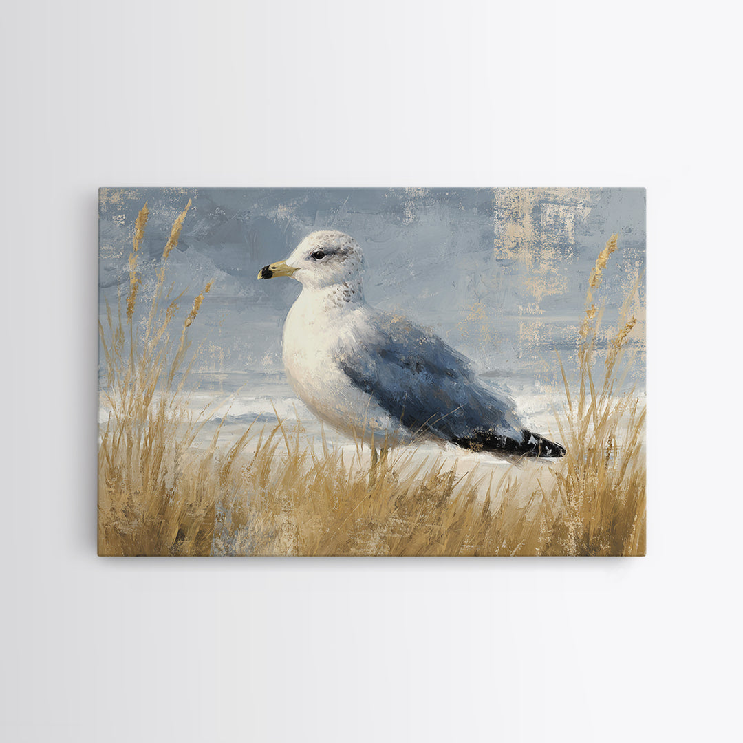 Seagulls Above a Pale Beach Horizon Framed Canvas Print, Bird Art, Art Print, Living Room Decor, Fine Art, Flight, Original Art, BIR-3x2-96