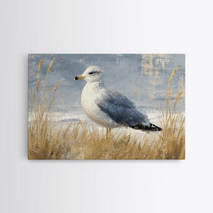 Seagulls Above a Pale Beach Horizon Framed Canvas Print, Bird Art, Art Print, Living Room Decor, Fine Art, Flight, Original Art, BIR-3x2-96