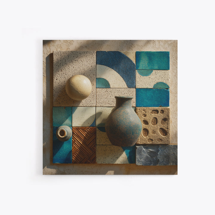 Abstract Clay Shapes Framed Canvas Print, Boho Art, Art Nouveau, Living Room Decor, Abstract Art, Bohemian, Wall Print, BOH-1x1-16