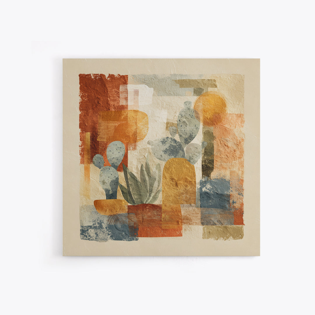 Warm Neutral Cactus Garden Illustration Canvas Print, Boho Art, Wall Art Print, Living Room Decor, Fine Art, Bohemian, BOH-1x1-18