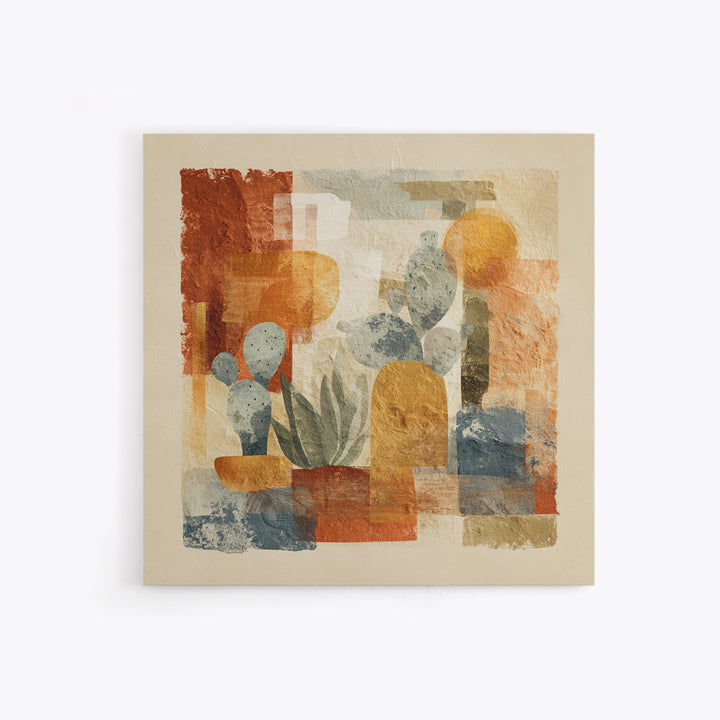 Warm Neutral Cactus Garden Illustration Canvas Print, Boho Art, Wall Art Print, Living Room Decor, Fine Art, Bohemian, BOH-1x1-18
