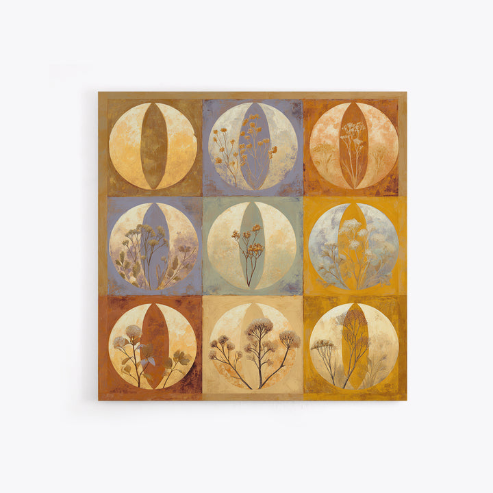 Moon Phases Above Botanical Silhouettes Framed Canvas Print, Boho Art, Boho Decor, Living Room Decor, Oil Painting, Bohemian, BOH-1x1-2