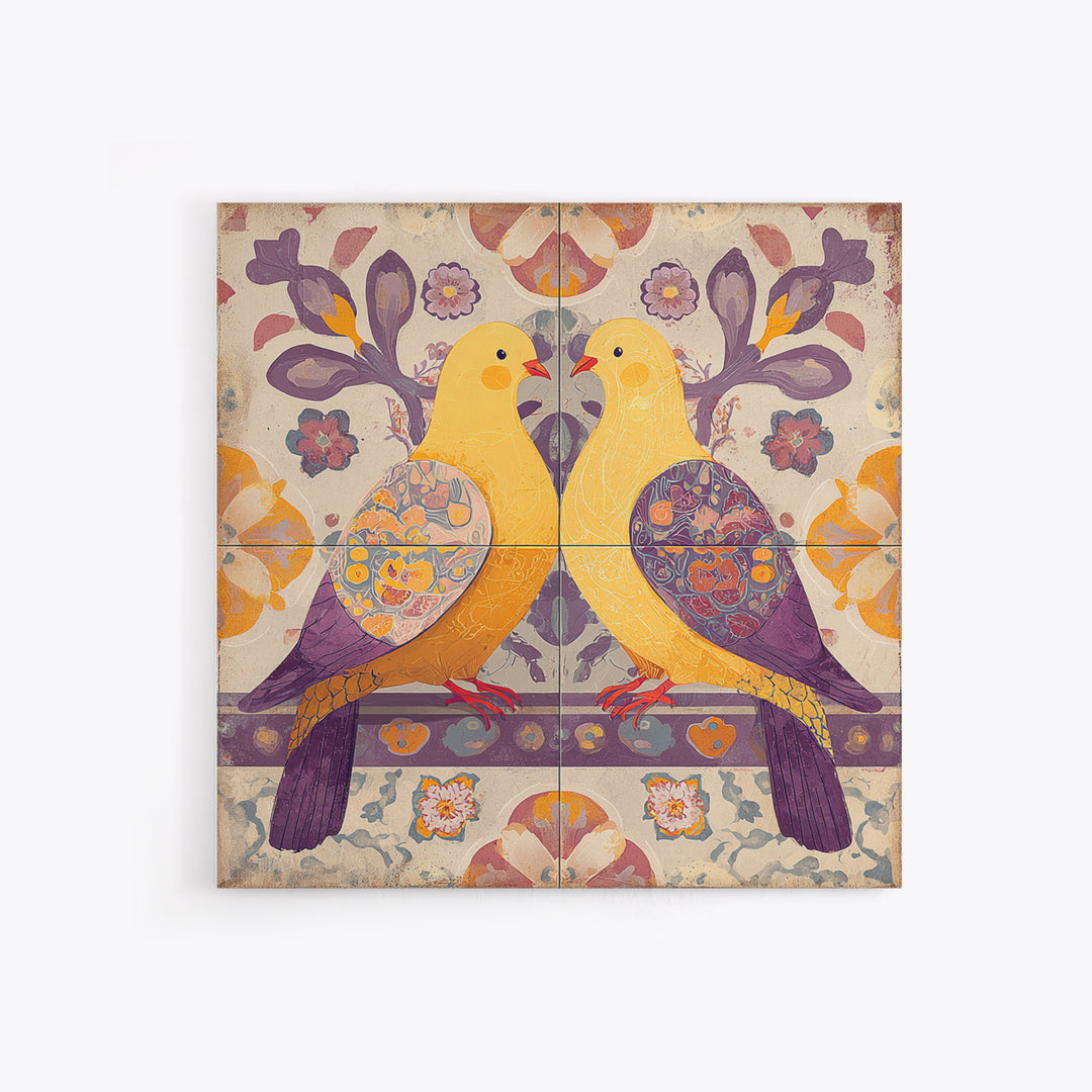 Boho Bird Pair Canvas Print, Boho Art, Art Prints, Living Room Decor, Fine Art, Bohemian, Canvas Art, Printable Art, BOH-1x1-20