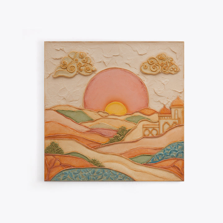 Sunrise over Rolling Dunes in Muted Peach Framed Canvas Print, Boho Art, Room Decor, Living Room Decor, Fine Art, Bohemian, BOH-1x1-21