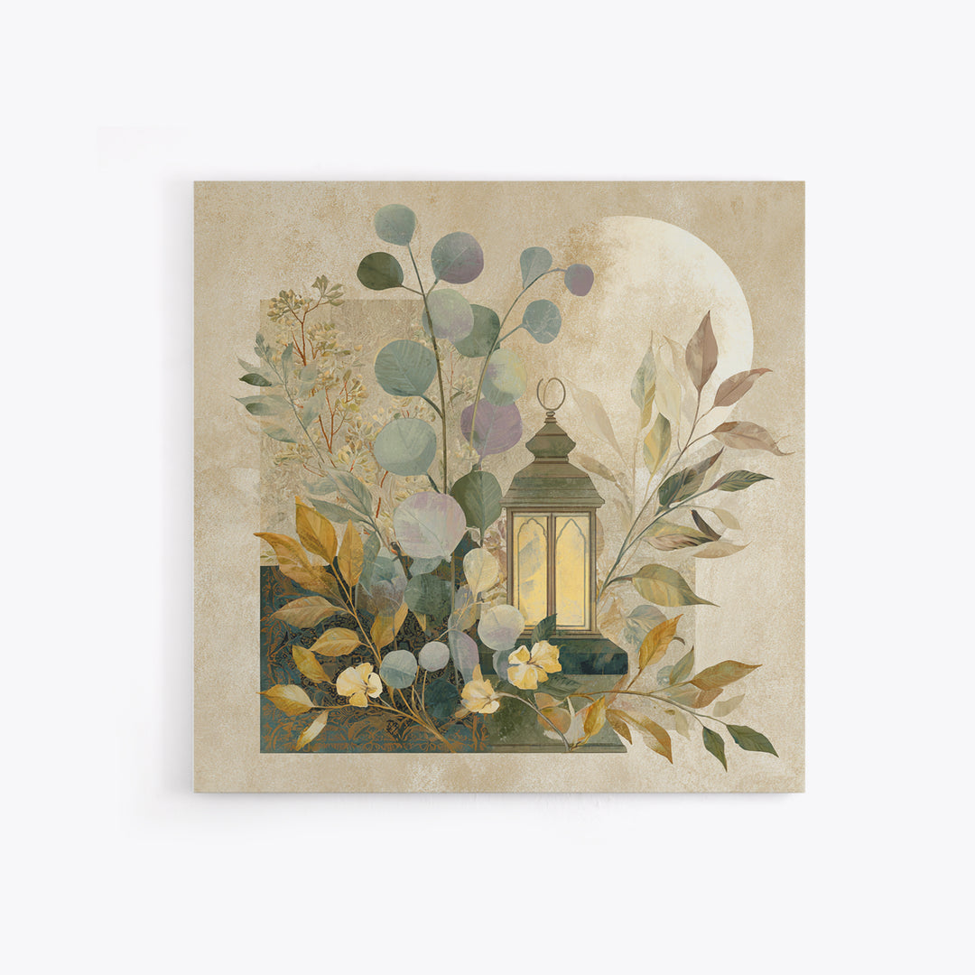 Sage Green Eucalyptus and Crescent Moon Canvas Print, Boho Art, Art Deco, Living Room Decor, Bohemian, Modern Wall Art, BOH-1x1-23