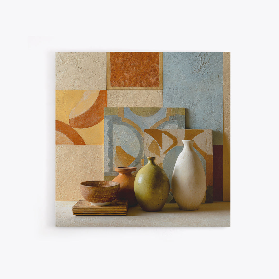 Organic Shape Collage Framed Canvas Print, Boho Art, Garden Art, Living Room Decor, Abstract Art, Bohemian, Boho Wall Art, BOH-1x1-24