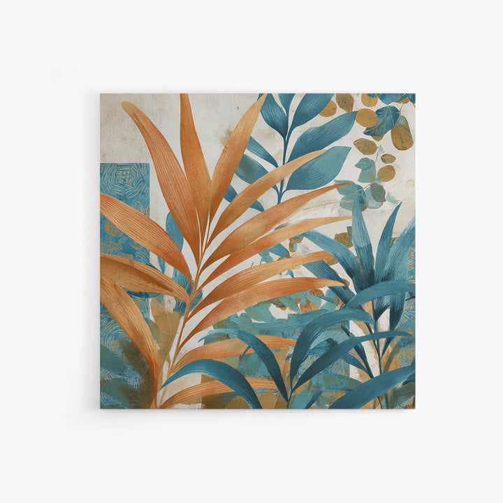 Terracotta Palm Leaves Framed Canvas Print, Boho Art, Wall Decor, Living Room Decor, Fine Art, Bohemian, Art Nouveau, BOH-1x1-29