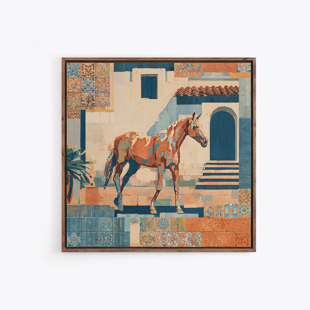 Wild Horse in Dusty Golden Light Framed Canvas Print, Boho Art, Gallery Decor, Living Room Decor, Fine Art, Bohemian, BOH-1x1-32