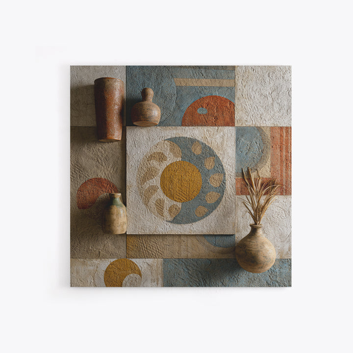 Sun and Moon Celestial Folk Motif Framed Canvas Print, Boho Art, Fine Art Print, Living Room Decor, Watercolor Art, Bohemian, BOH-1x1-34