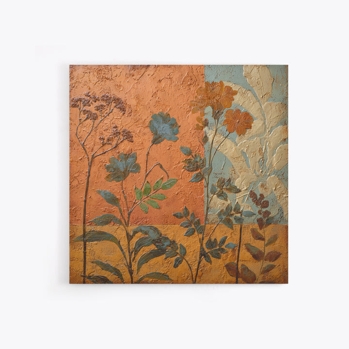 Burnt Orange Floral Field at Sunset Framed Canvas Print, Boho Art, Contemporary Art, Living Room Decor, Fine Art, Bohemian, BOH-1x1-37