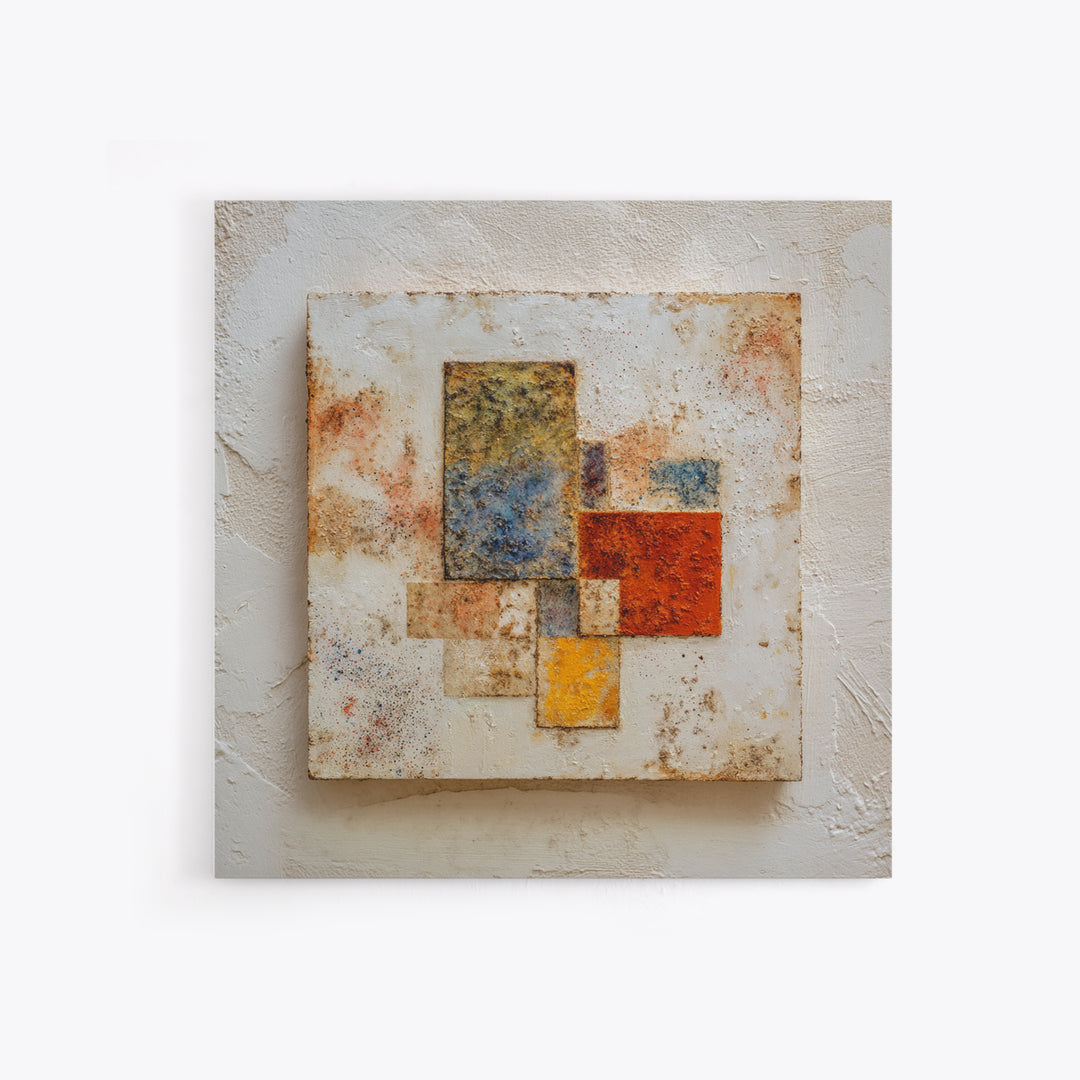Abstract Clay Shapes Framed Canvas Print, Boho Art, Textured Painting, Living Room Decor, Abstract Art, Bohemian, BOH-1x1-40