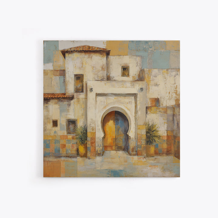 Hand Painted Moroccan Arch Framed Canvas Print, Boho Art, Garden Art, Living Room Decor, Oil Painting, Bohemian, BOH-1x1-43