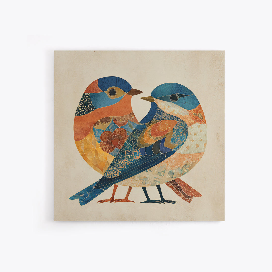 Boho Bird Pair Framed Canvas Print, Boho Art, Digital Wall Art, Living Room Decor, Bohemian, Garden Art, Wall Art Print, BOH-1x1-44