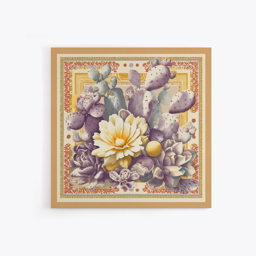 Desert Sun with Cactus and Warm Clay Canvas Print, Boho Art, Art, Living Room Decor, Fine Art, Bohemian, Wallart, Art Nouveau, BOH-1x1-49