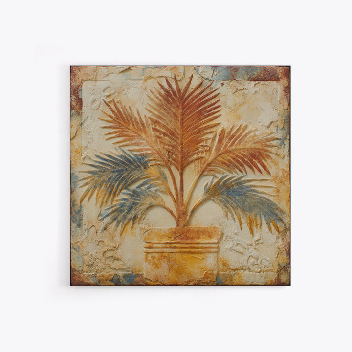 Terracotta Palm Leaves Framed Canvas Print, Boho Art, Wall Decor, Living Room Decor, Fine Art, Bohemian, Art Nouveau, BOH-1x1-53