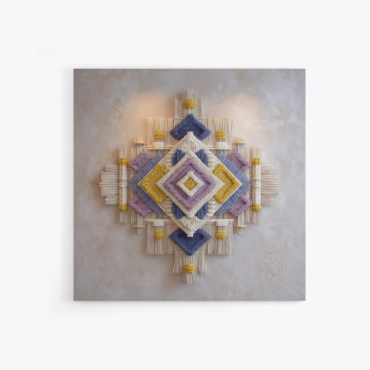 Macrame Geometric Fringe Pattern Canvas Print, Boho Art, Neutral Decor, Living Room Decor, Abstract Art, Bohemian, Wall Decor, BOH-1x1-55