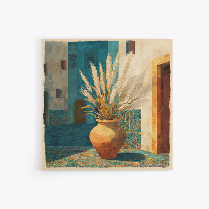 Bohemian Vase with Dried Pampas Grass Framed Canvas Print, Boho Art, Prints, Living Room Decor, Abstract Art, Bohemian, BOH-1x1-57