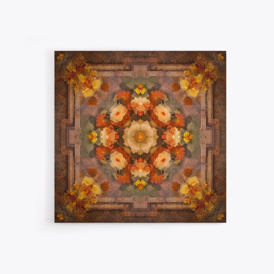 Burnt Orange Floral Field at Sunset Framed Canvas Print, Boho Art, Contemporary Art, Living Room Decor, Fine Art, Bohemian, BOH-1x1-61