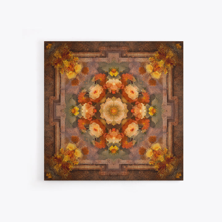 Burnt Orange Floral Field at Sunset Framed Canvas Print, Boho Art, Contemporary Art, Living Room Decor, Fine Art, Bohemian, BOH-1x1-61