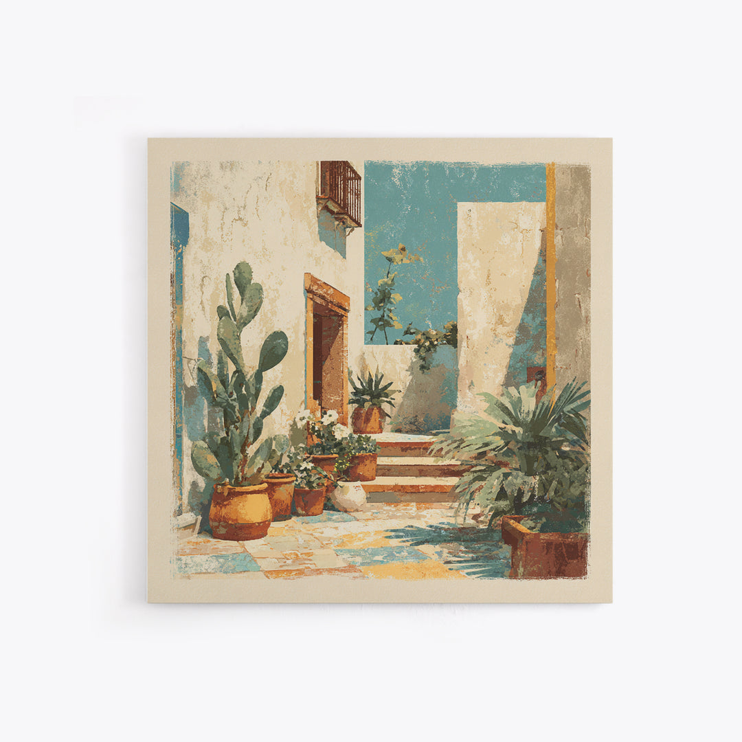 Warm Neutral Cactus Garden Illustration Framed Canvas Print, Boho Art, Wall Art Set, Living Room Decor, Fine Art, Bohemian, BOH-1x1-66