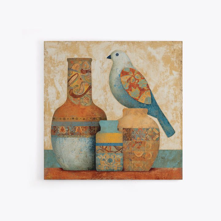 Boho Bird Pair Framed Canvas Print, Boho Art, Boho Wall Art, Living Room Decor, Fine Art, Bohemian, Statement Artwork, BOH-1x1-68