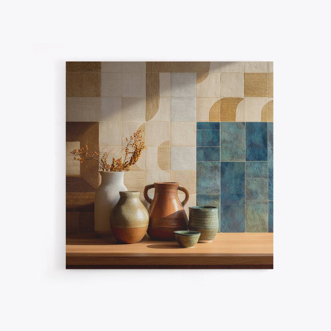 Organic Shape Collage Framed Canvas Print, Boho Art, Living Room Wall Art, Living Room Decor, Fine Art, Bohemian, BOH-1x1-72