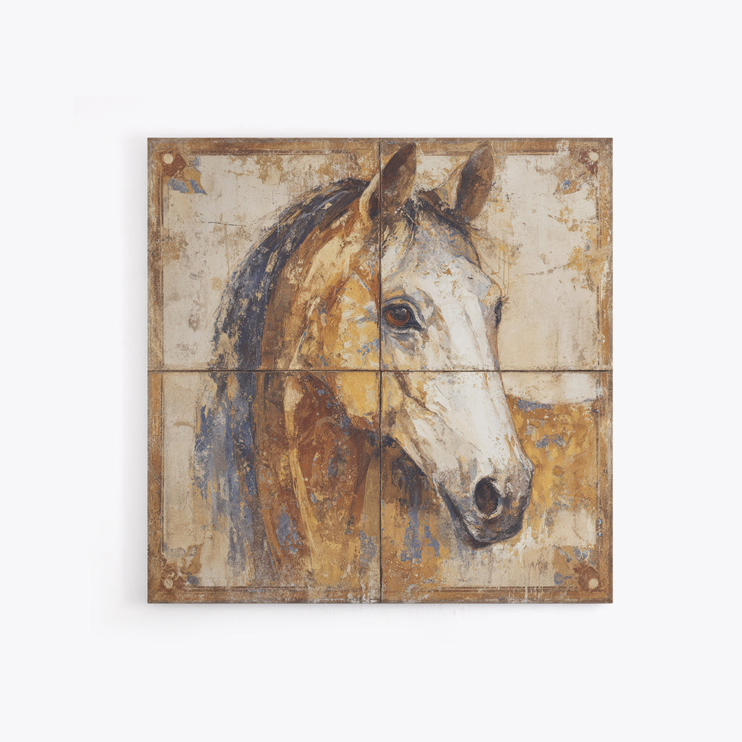 Wild Horse in Dusty Golden Light Framed Canvas Print, Boho Art, Statement Artwork, Living Room Decor, Fine Art, Bohemian, BOH-1x1-80