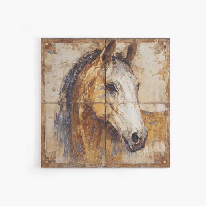Wild Horse in Dusty Golden Light Framed Canvas Print, Boho Art, Statement Artwork, Living Room Decor, Fine Art, Bohemian, BOH-1x1-80