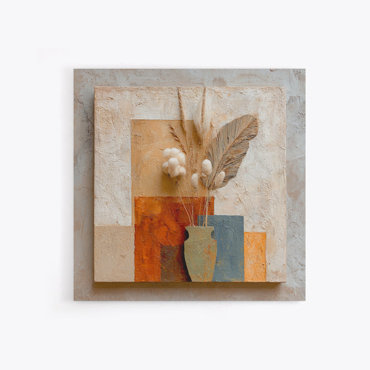 Bohemian Vase with Dried Pampas Grass Canvas Print, Boho Art, Mid Century Modern, Living Room Decor, Fine Art, Bohemian, BOH-1x1-81