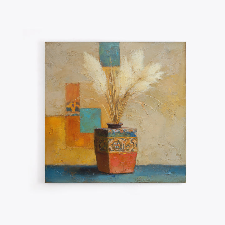 Bohemian Vase with Dried Pampas Grass Canvas Print, Boho Art, Minimalist Decor, Living Room Decor, Fine Art, Bohemian, BOH-1x1-9