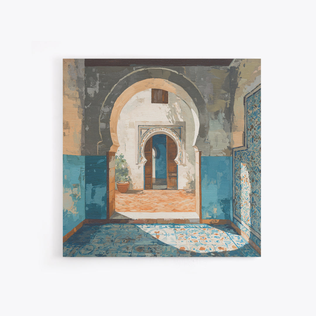 Hand Painted Moroccan Arch Canvas Print, Boho Art, Minimalist Decor, Living Room Decor, Fine Art, Bohemian, Digital Wall Art, BOH-1x1-91