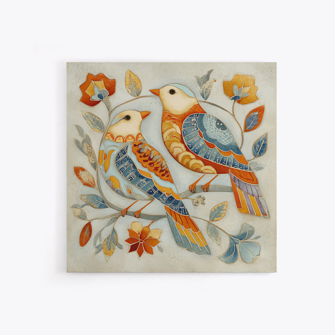 Boho Bird Pair Canvas Print, Boho Art, Wall Print, Living Room Decor, Fine Art, Bohemian, Minimalist Decor, Contemporary Art, BOH-1x1-92