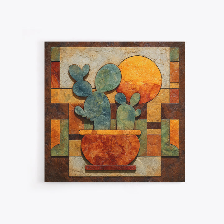 Desert Sun with Cactus and Warm Clay Canvas Print, Boho Art, Artwork, Living Room Decor, Fine Art, Bohemian, Boho Decor, BOH-1x1-97